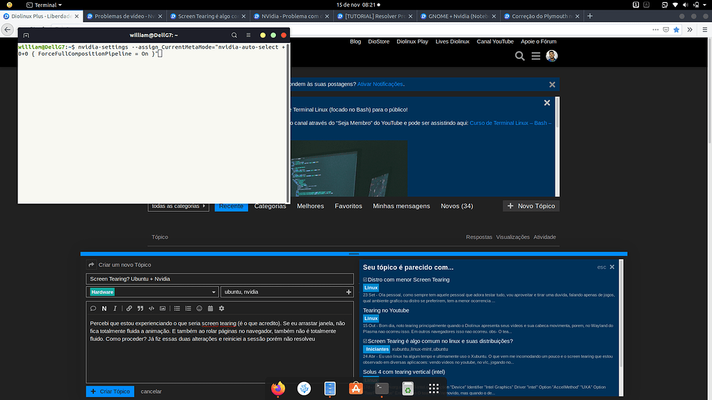 Screen Tearing? Ubuntu + Nvidia Hardware Diolinux Plus