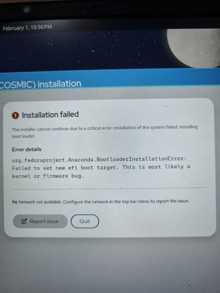 "Failed to set new efi boot target", erro ao instalar qualquer distro ...