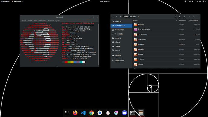 Ubuntu com GNOME - Terminal  e Gerenciador de Arquivos