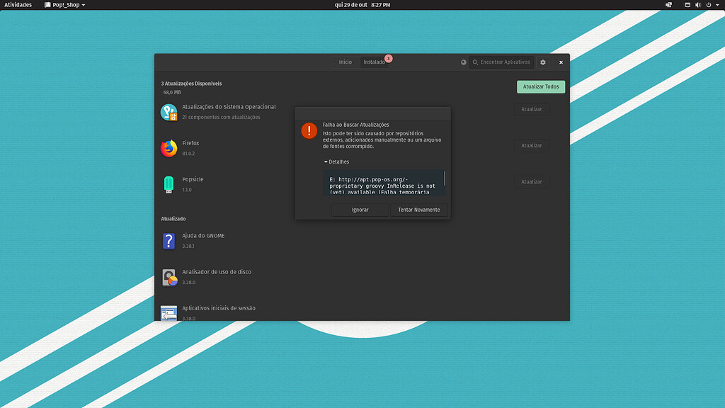 Falha ao Buscar atualizações na pop_shop - Iniciantes - Diolinux Plus