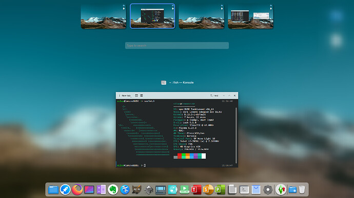 openSUSE Tumbleweed com KDE Plasma terminal e area de tabalho virtual