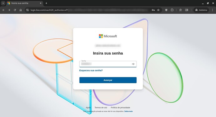 Página de login: insiro minha senha e clico em avançar