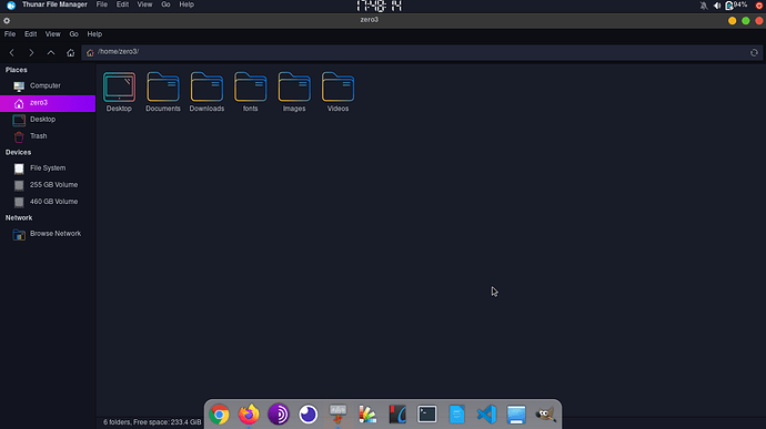 Arch Linux com XFCE Gerenciador de Arquivos