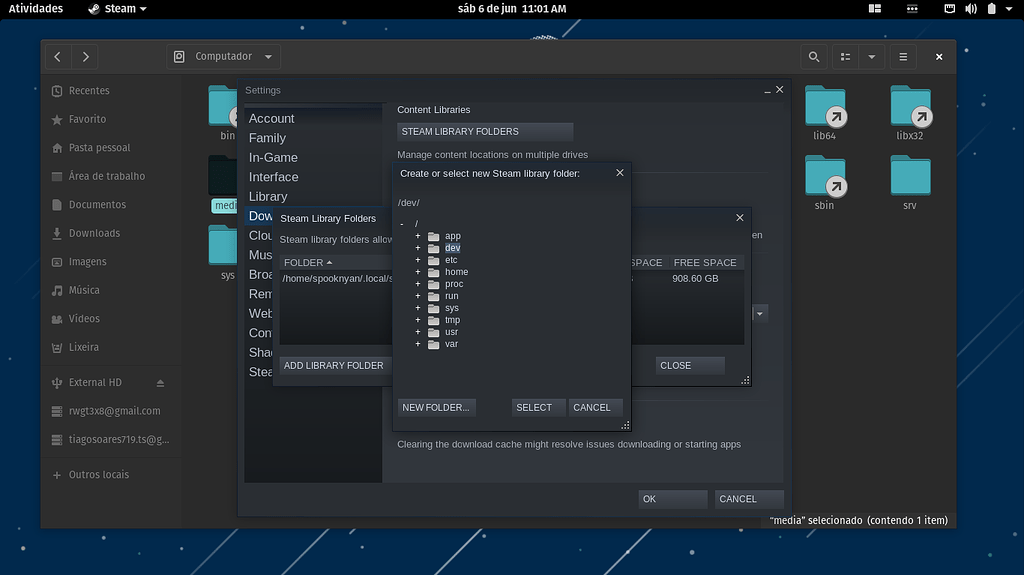 Não consigo criar uma pasta da Steam no HD - Iniciantes - Diolinux Plus