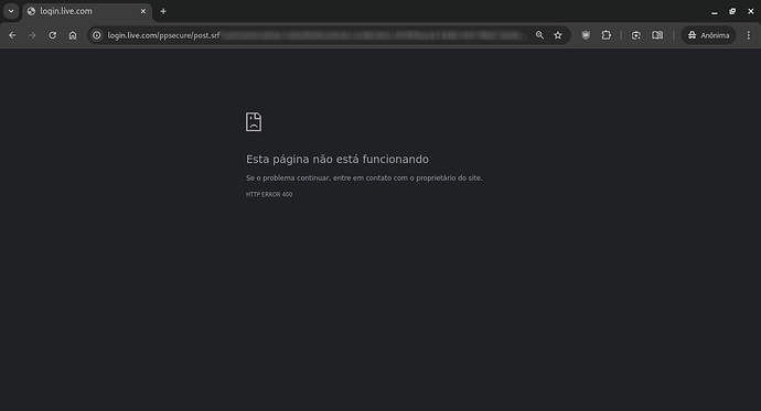 E então, magicamente ele me retorna um HTTP ERROR 400.