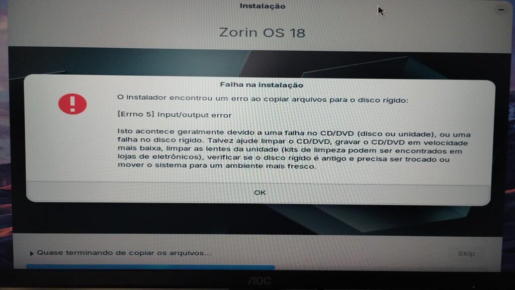 Problema ao instalar o zorin OS - Iniciantes - Diolinux Plus