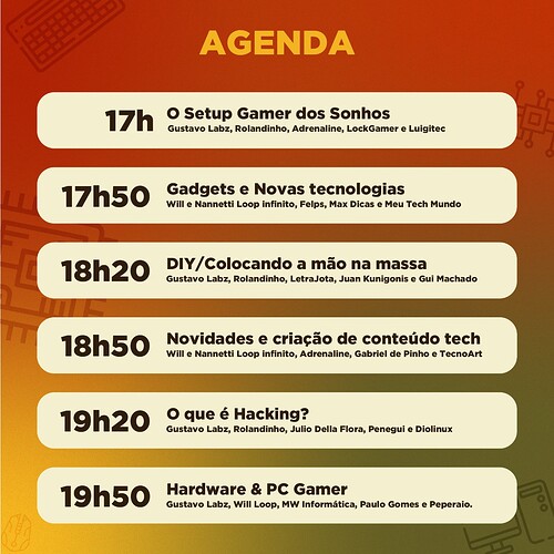 agenda da live pelo RS
