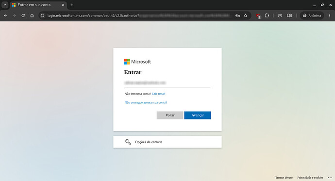 Página de login, insiro meu e-mail e clico em avançar