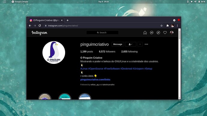 Fedora 34 com GNOME - Firefox com Pinguim Criativo