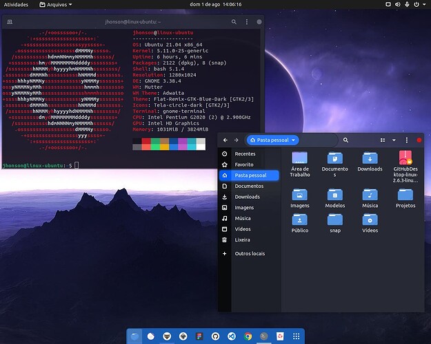 Ubuntu com GNOME Neofetch_Nautilus