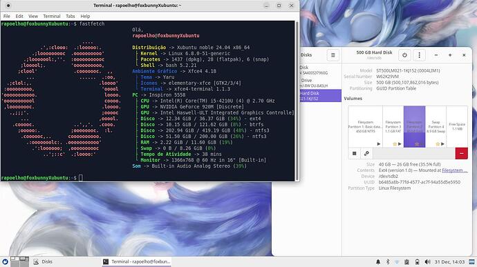 O meu Xubuntu Portátil no meu antigo Dell 5558