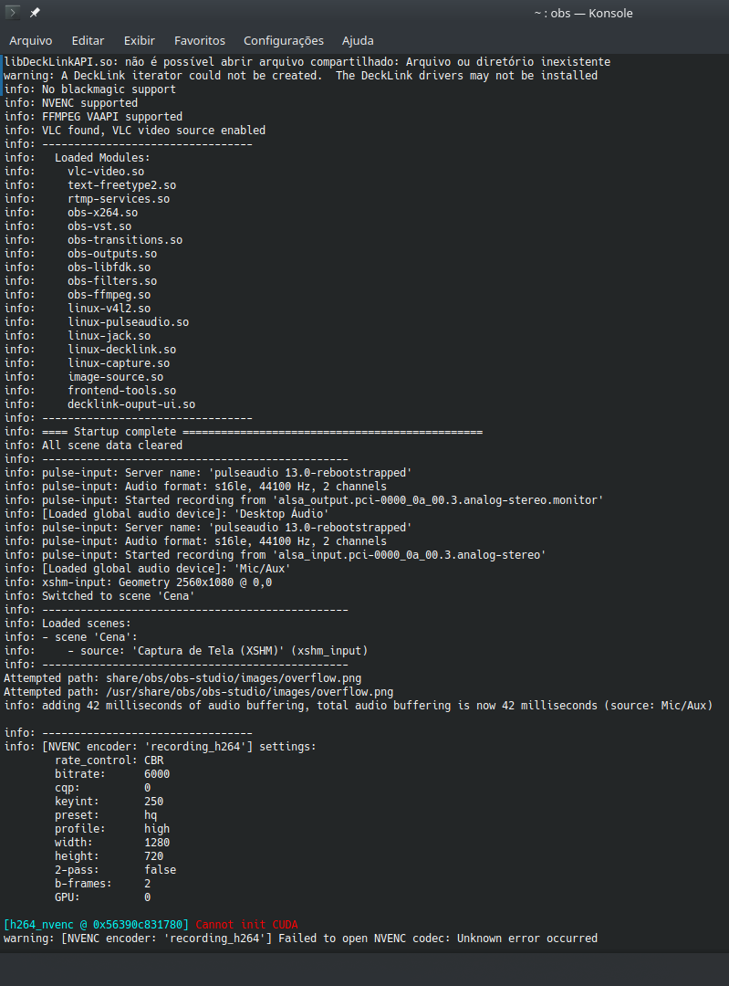 Obs Studio Falha Ao Abrir O Codec Nvenc Unknown Error Occurred Linux Diolinux Plus