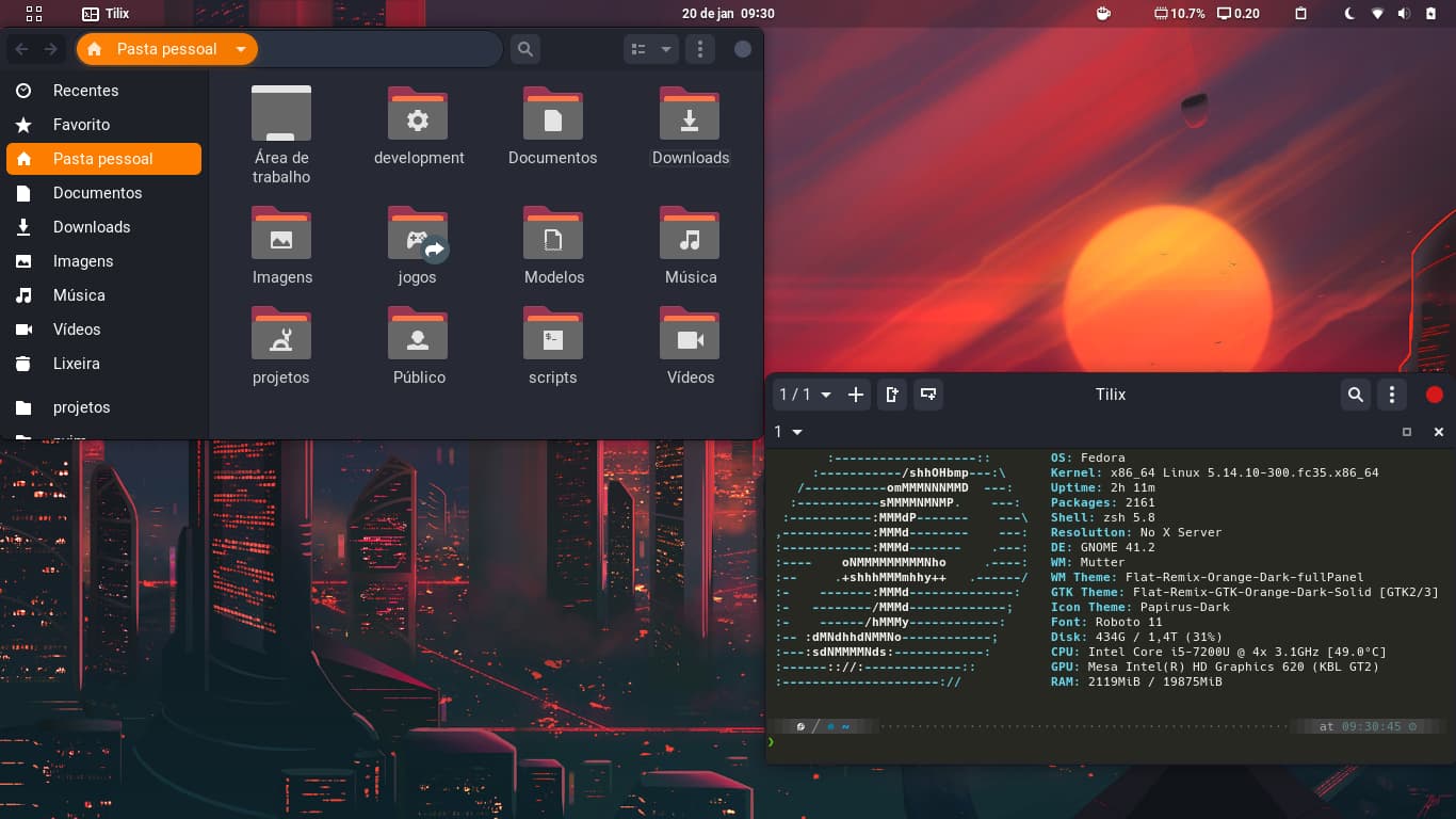 Fedora 35 com GNOME 41 e Flat Remix! - Minha Personalização