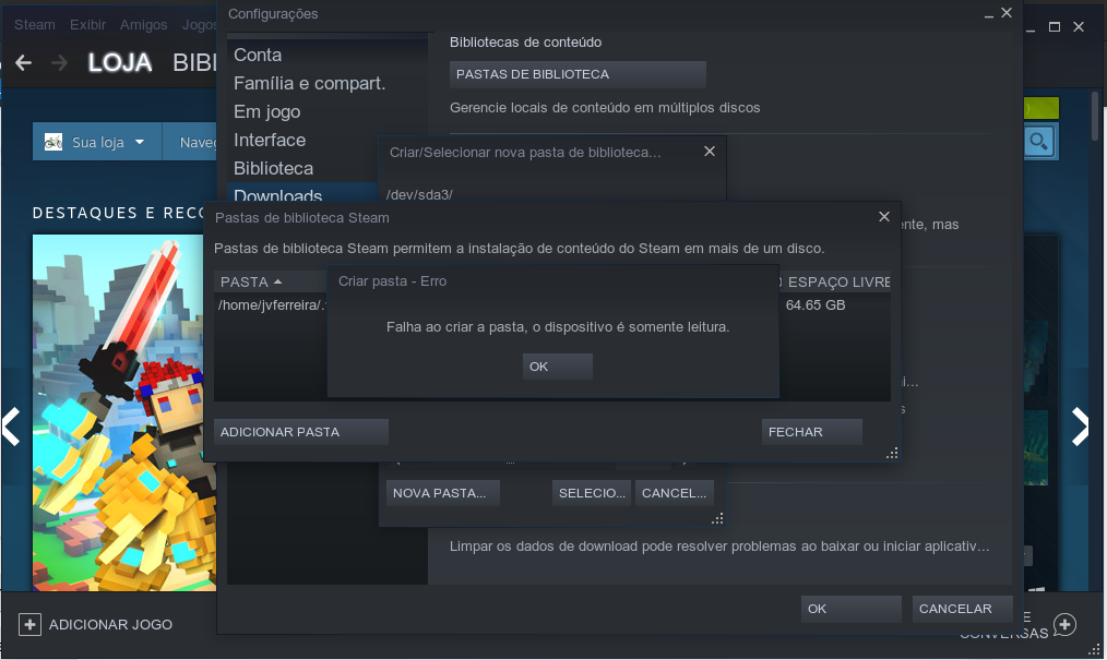Não consigo criar uma pasta da Steam no HD - Iniciantes - Diolinux Plus