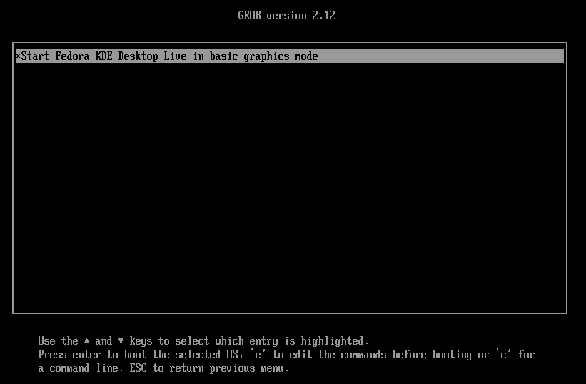 Fedora - Basic Graphics Mode
